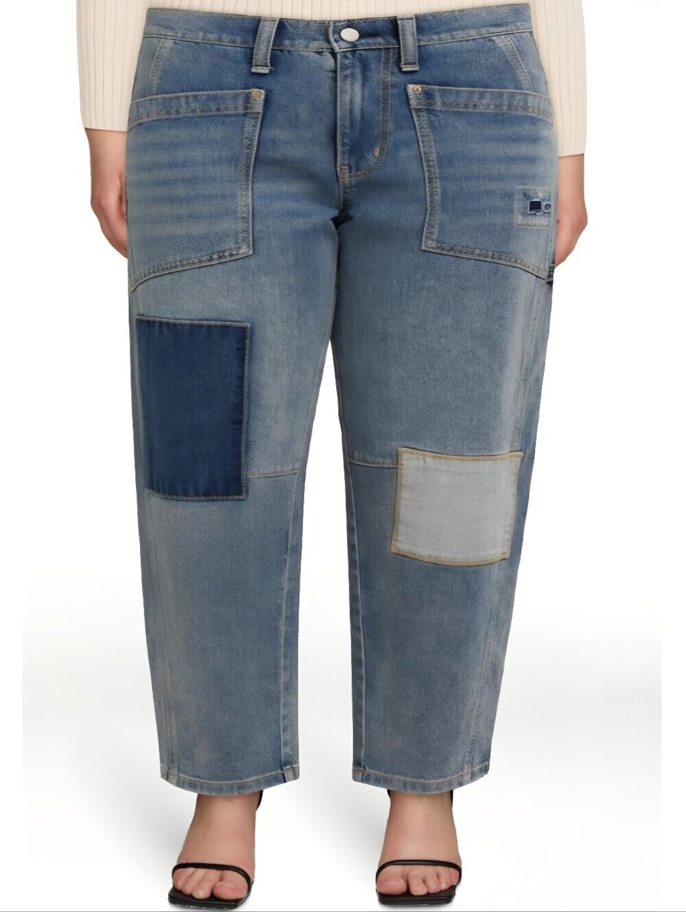 Jessica Simpson Size 18W Cherry Patchwork Barrel Leg Hi-Rise Jeans New w/ Tags - Picture 2 of 11